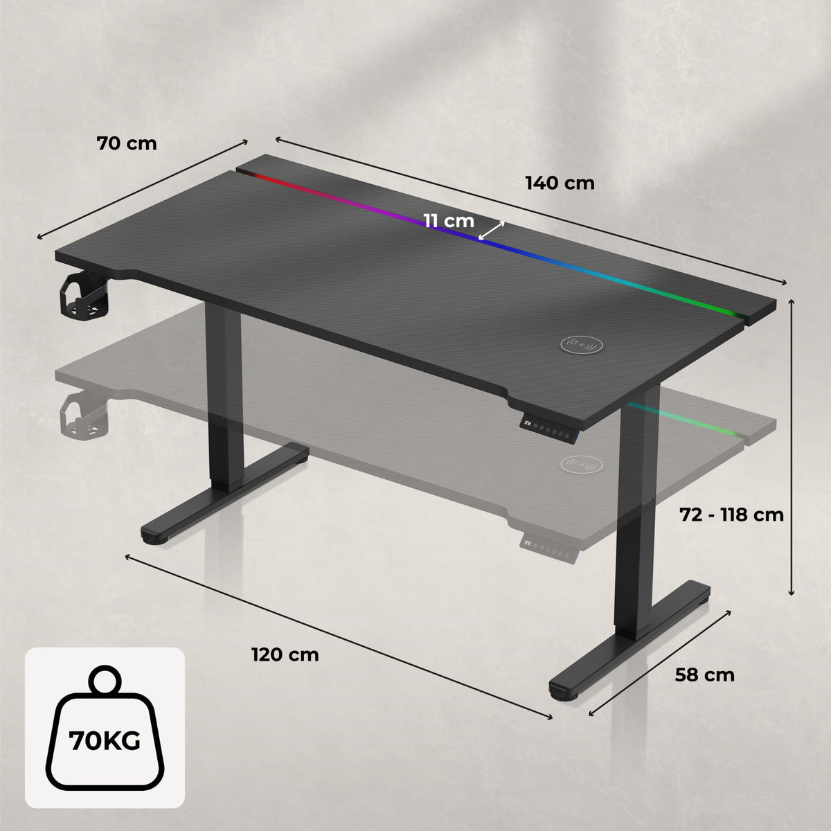 Huzaro Hero 8.7 RGB LED Schwarz elektrischer Schreibtisch