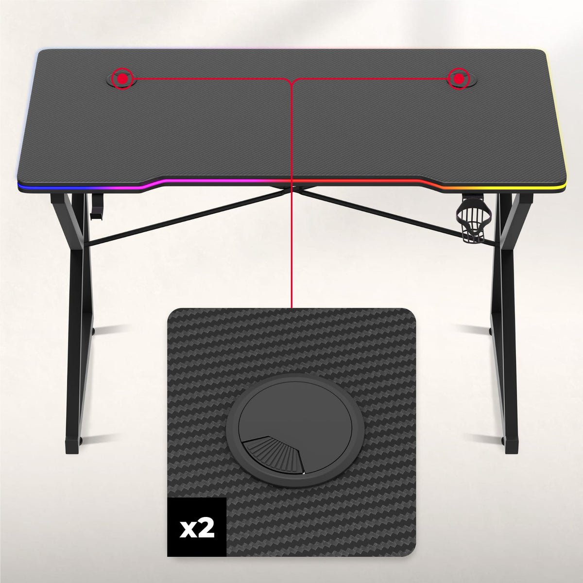 Huzaro Hero 1.7 RGB LED Gaming-Tisch Schwarz