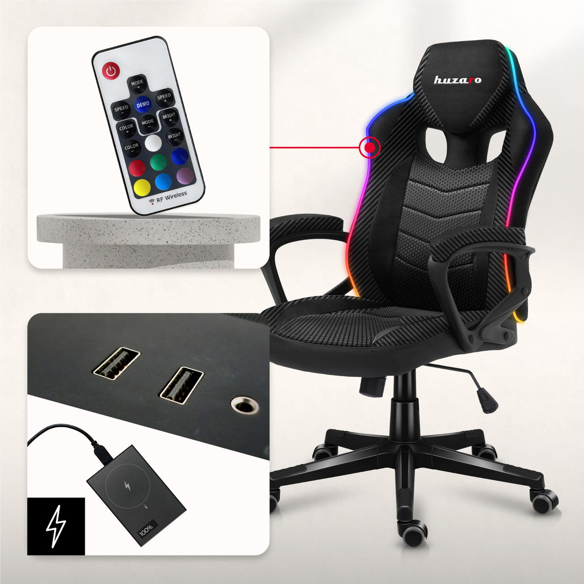 Huzaro Force 2.5 RGB LED Carbon Mesh Gaming-Stuhl