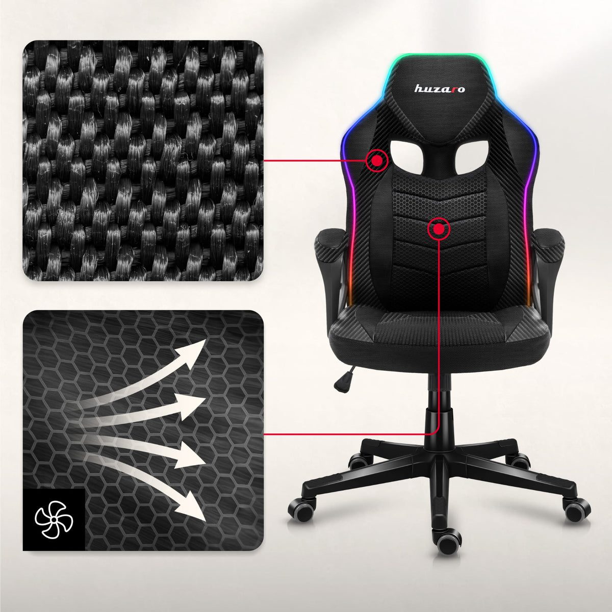 Huzaro Force 2.5 RGB LED Carbon Mesh Gaming-Stuhl