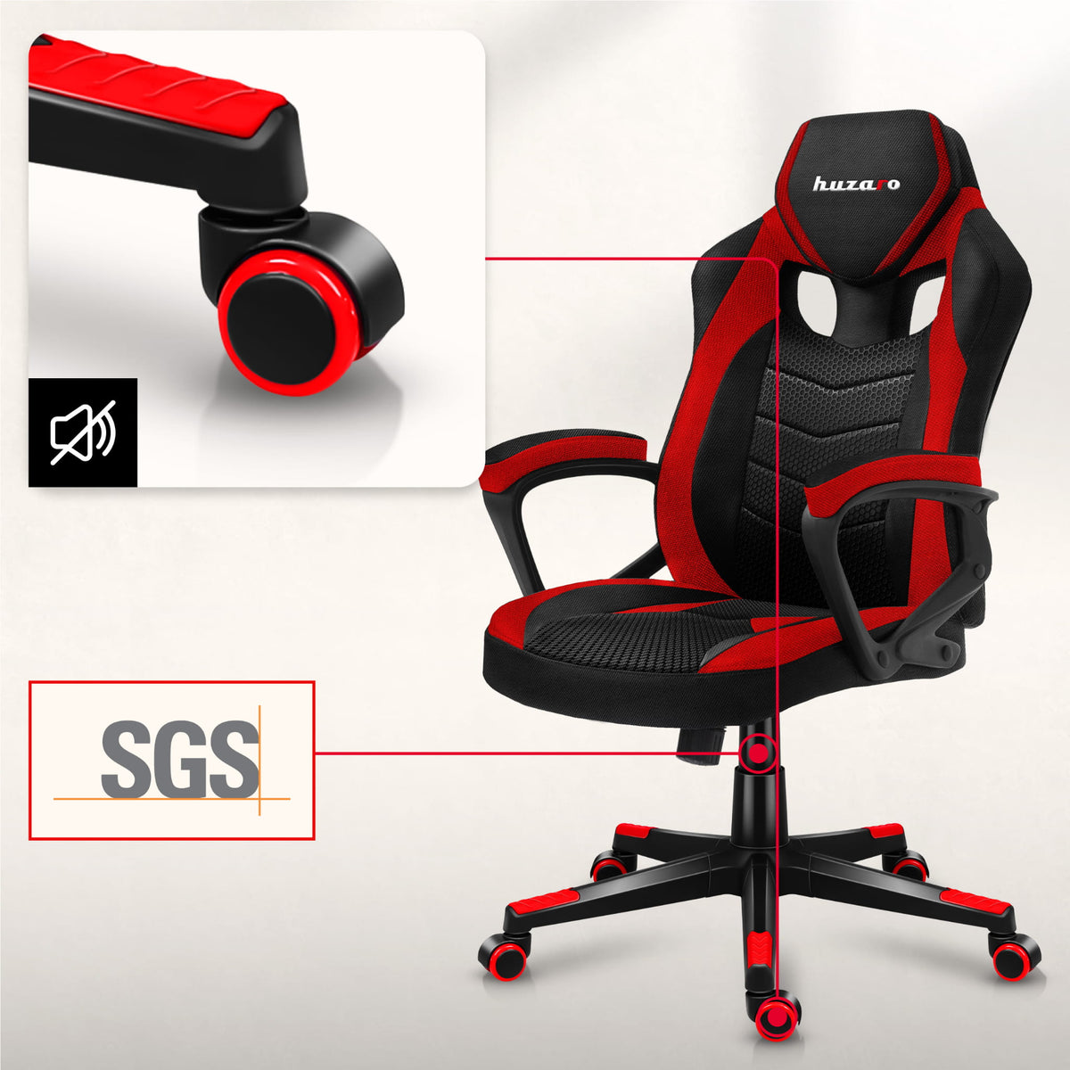 HUZARO FORCE 2.5 Rot Mesh Gaming-Stuhl