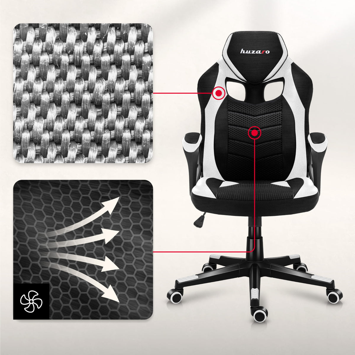 Huzaro Force 2.5 Weiß Mesh Gaming-Stuhl