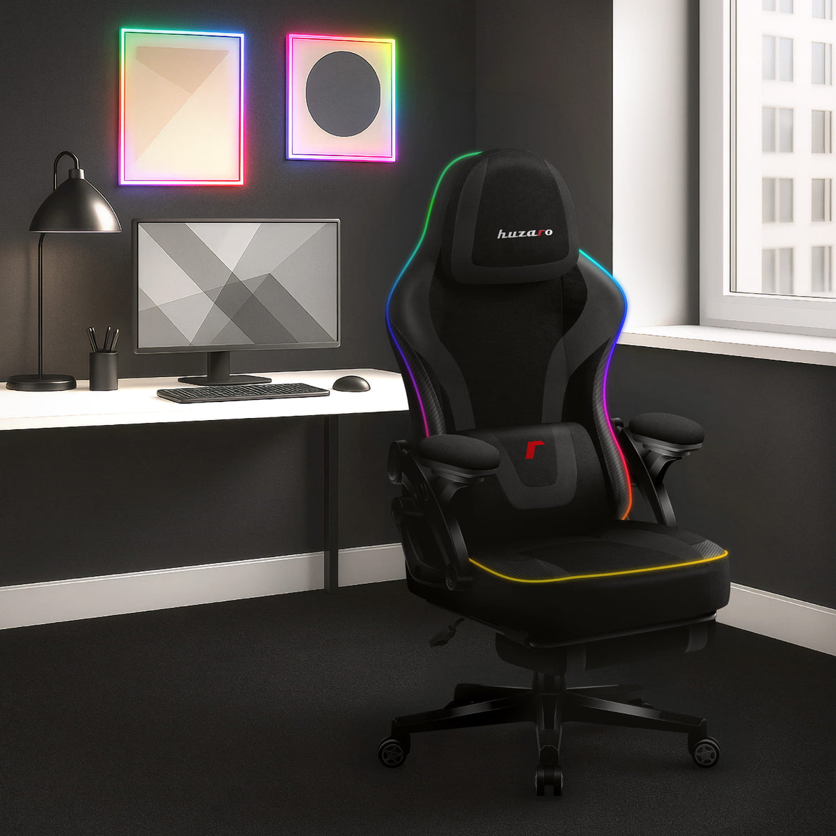 Huzaro Force 4.6 Schwarz Mesh RGB LED Smart Gaming-Stuhl