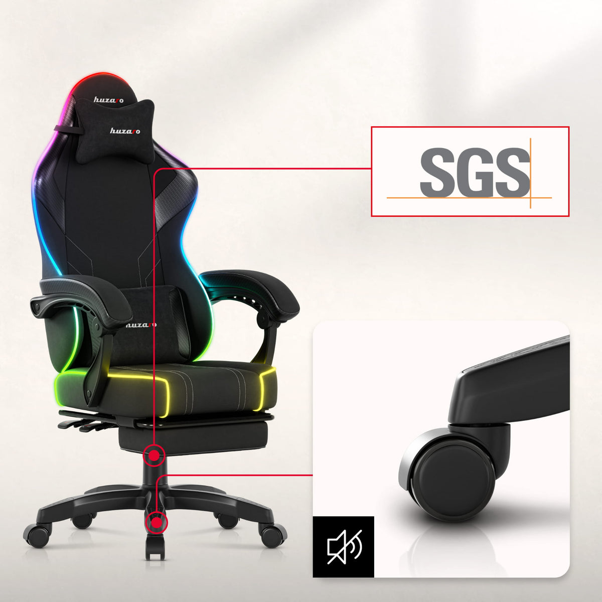 Huzaro Force 3.7 RGB LED Black Gaming-Stuhl