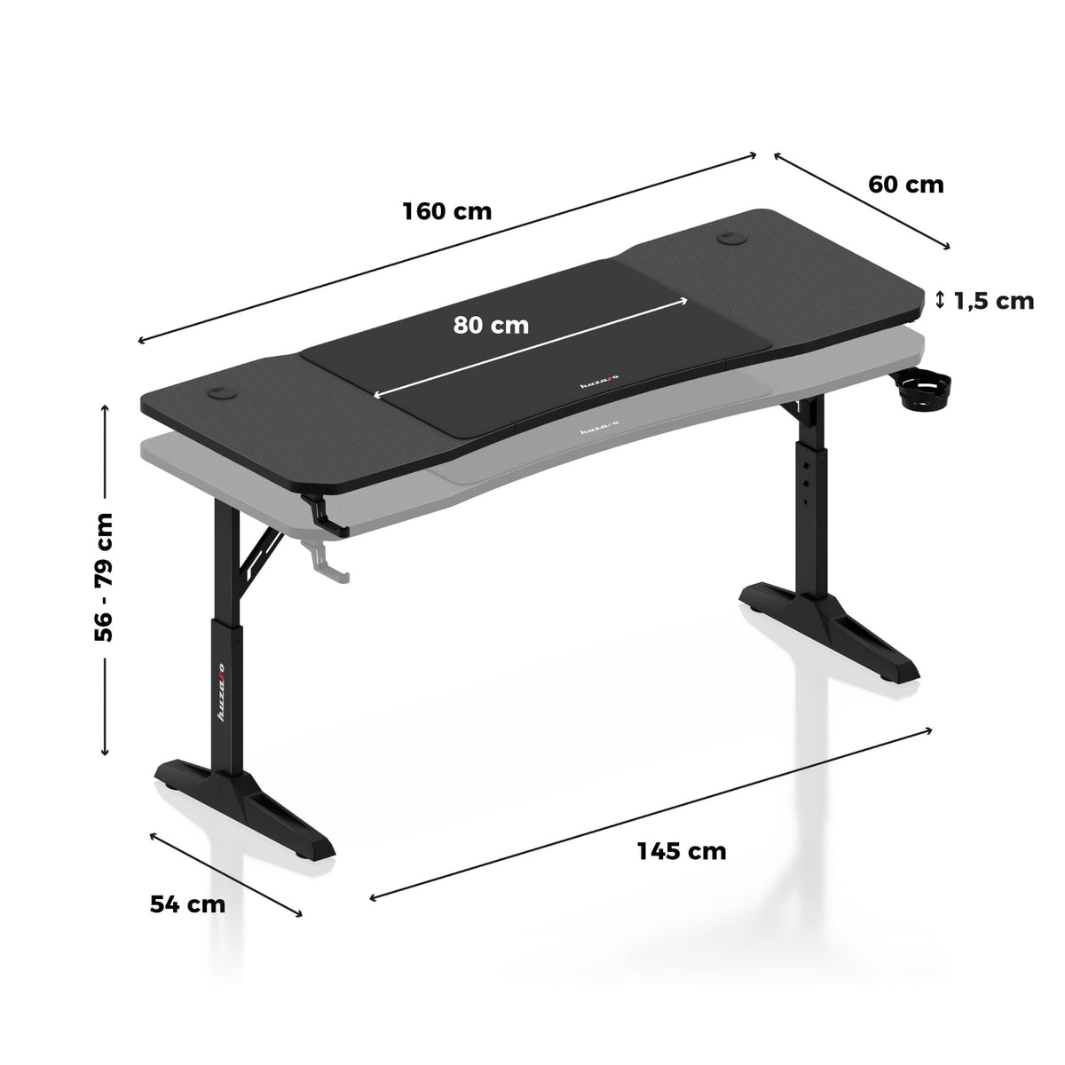 Gaming-Schreibtisch Huzaro Hero 4.6 Schwarz 160 cm
