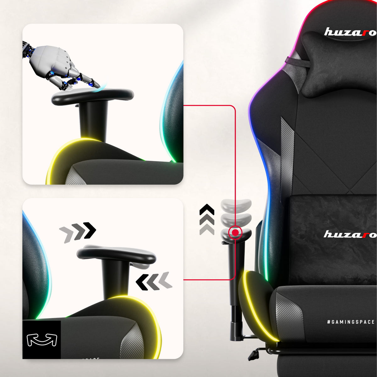 Huzaro Force 5.7 Schwarzer RGB-LED Gaming-Stuhl