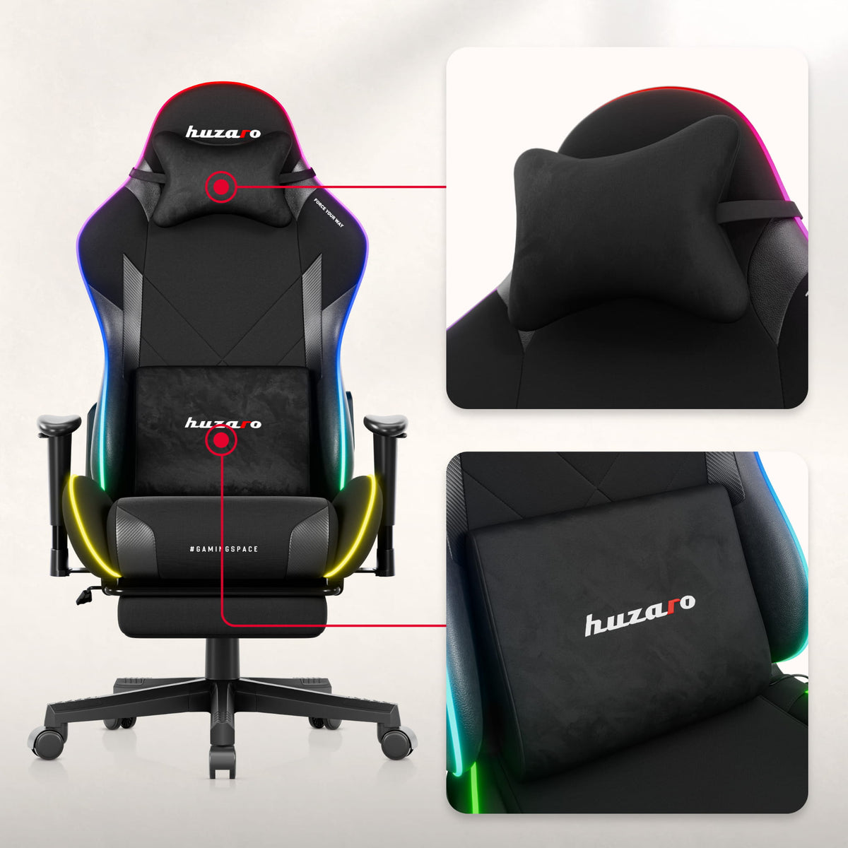 Huzaro Force 5.7 Schwarzer RGB-LED Gaming-Stuhl