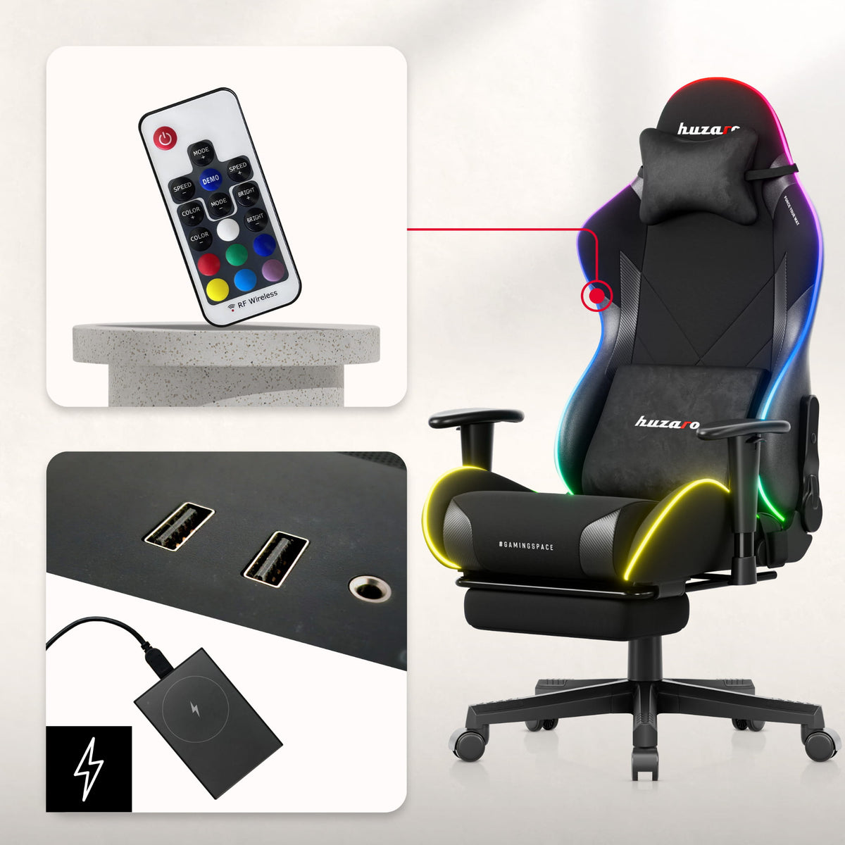 Huzaro Force 5.7 Schwarzer RGB-LED Gaming-Stuhl