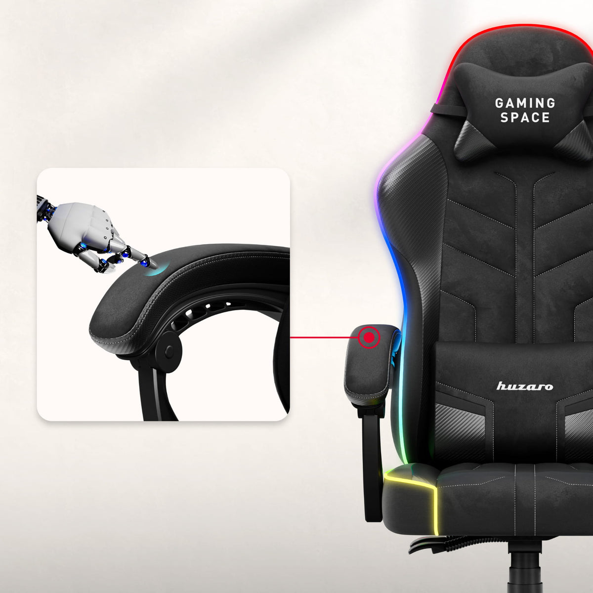 Huzaro Force 2.7 RGB Gaming-Stuhl aus schwarzem Samt 