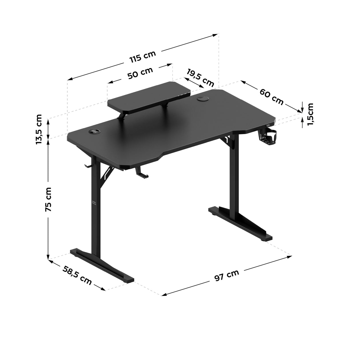 Computerschreibtisch mit Regal Mark Adler Leader 5.1 Black 115 cm