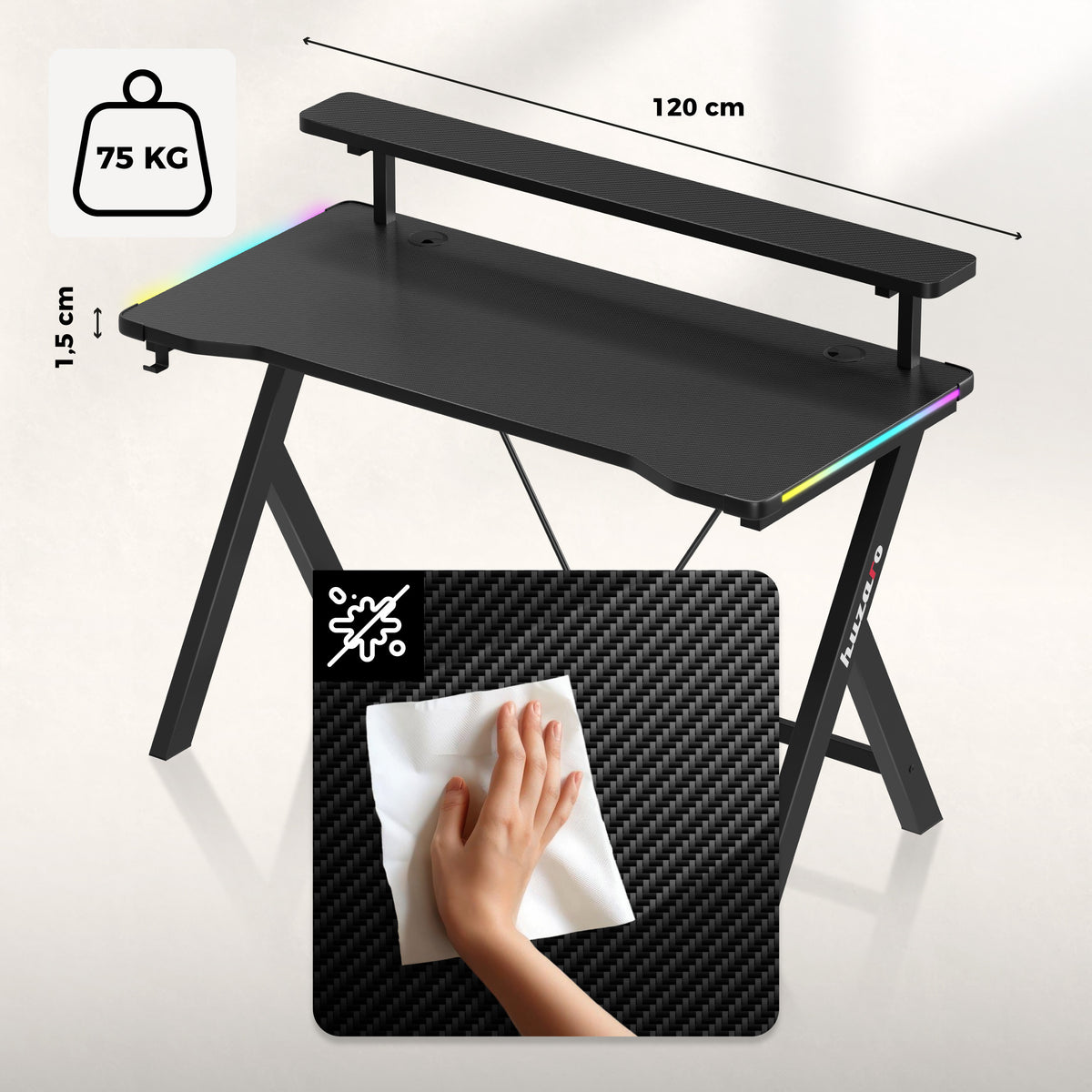 Huzaro Hero 1.9 RGB LED Gaming-Schreibtisch 120 cm