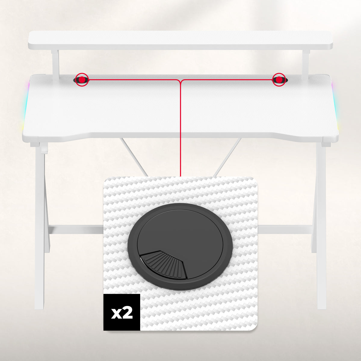 LED-Gaming-Schreibtisch Huzaro Hero 1.9 RGB Weiß 120 cm