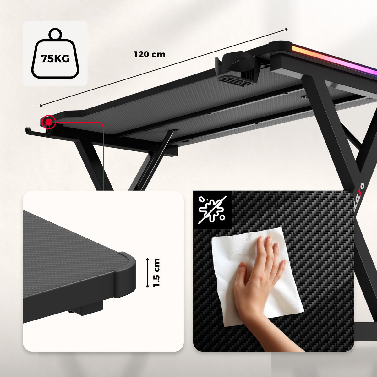 Huzaro Hero 2.3 RGB Gaming-Schreibtisch LED 120 cm