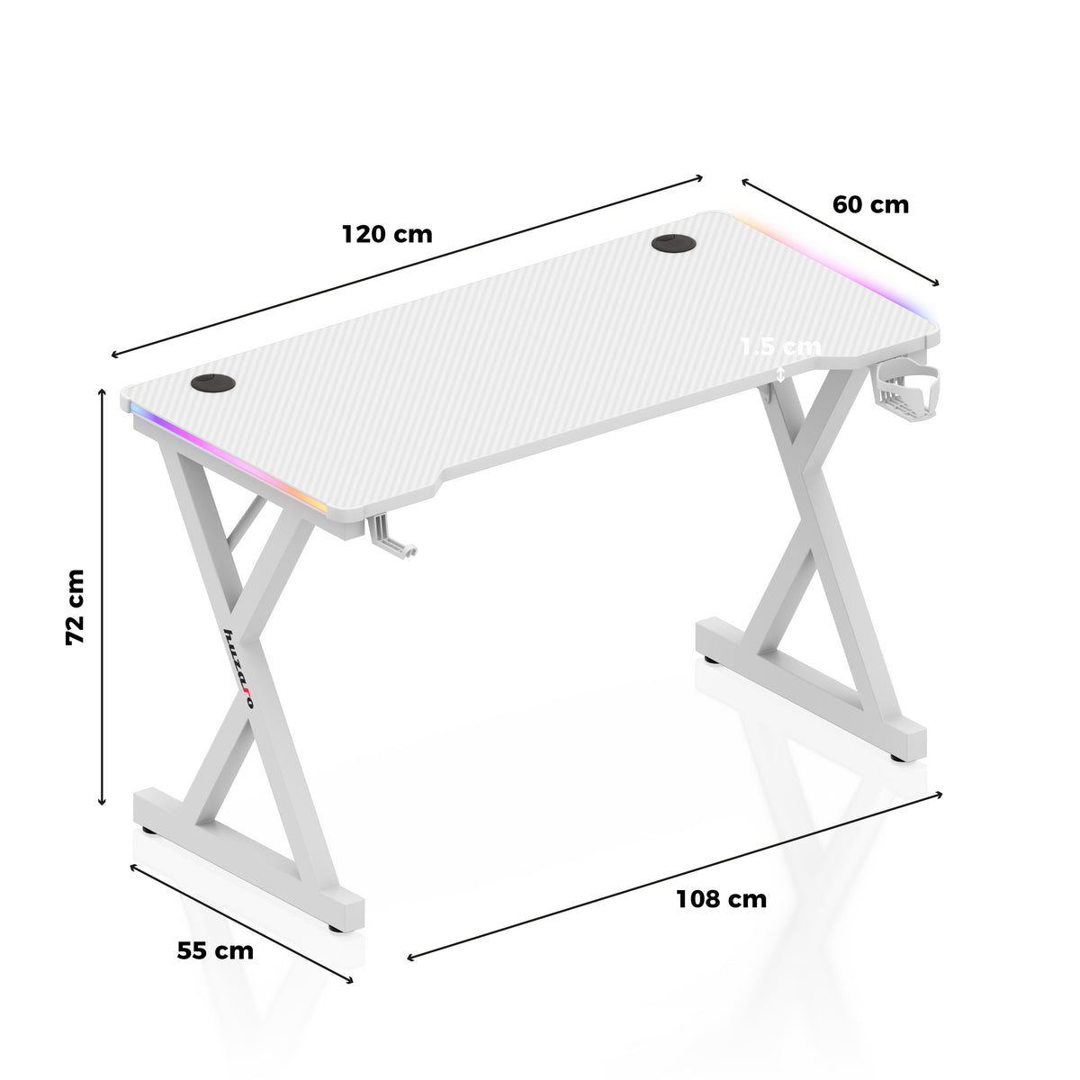 LED Gaming-Schreibtisch Huzaro Hero 2.3 RGB White 120 cm