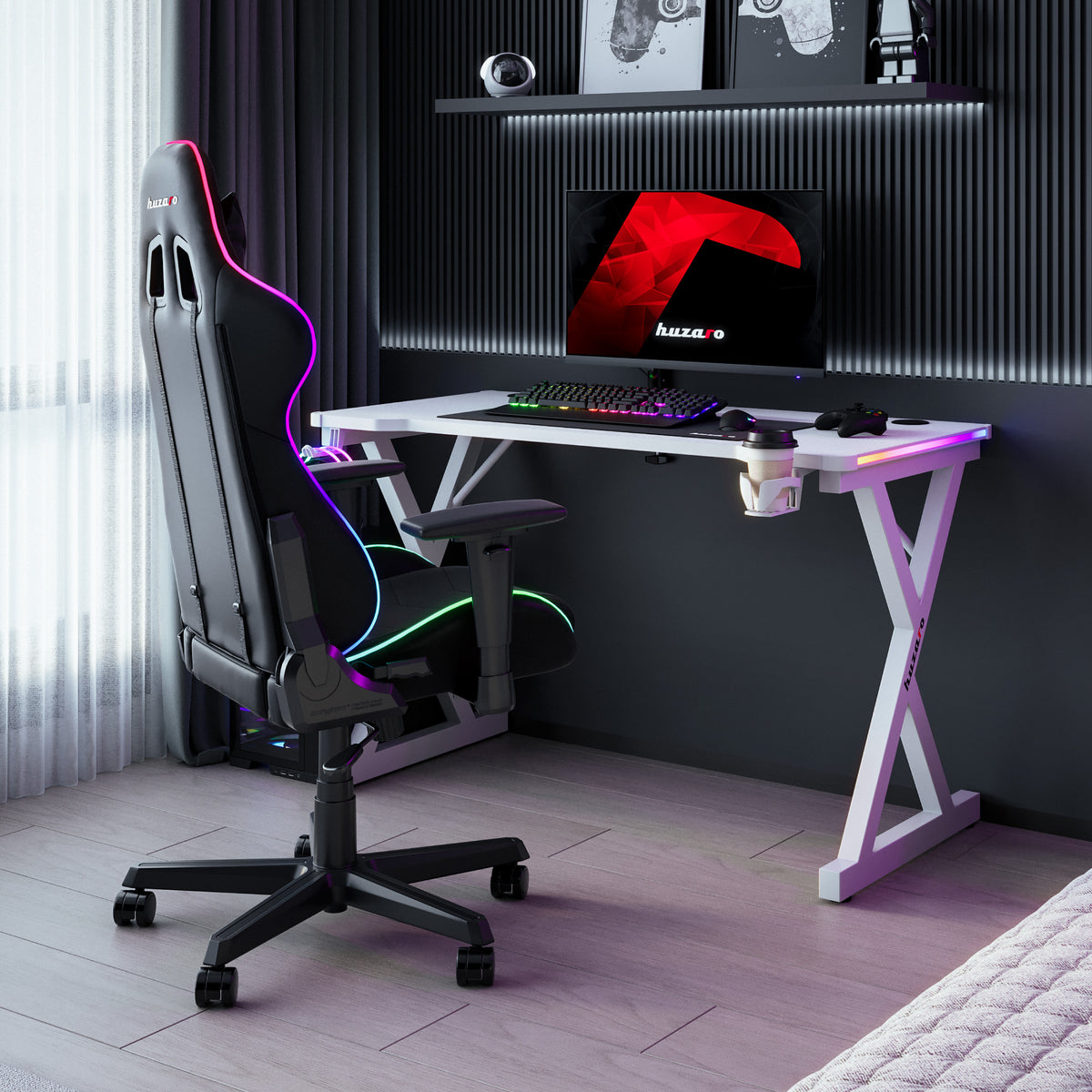 LED Gaming-Schreibtisch Huzaro Hero 2.3 RGB White 120 cm