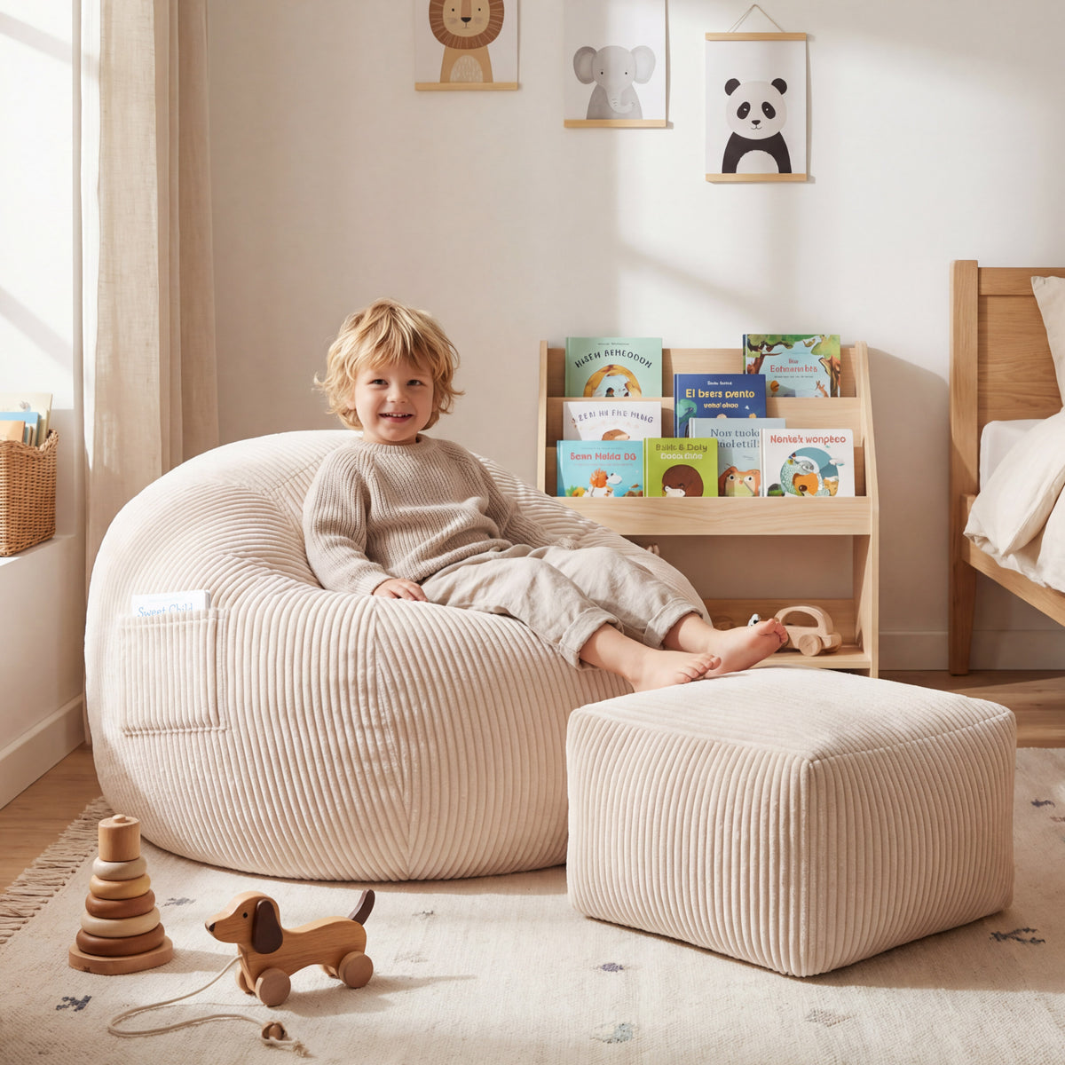 Sitzsack Cordsofa mit Fußstütze Mark Adler Comfy 3.0 Beige