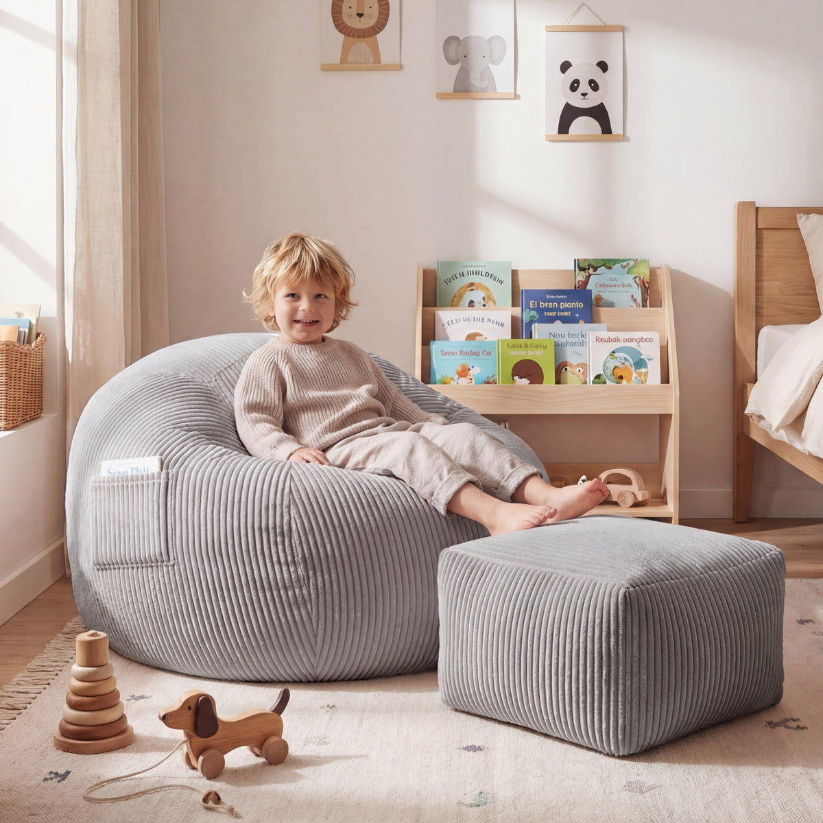 Cord-Sitzsack mit Fußstütze Mark Adler Comfy 3.0 Grey