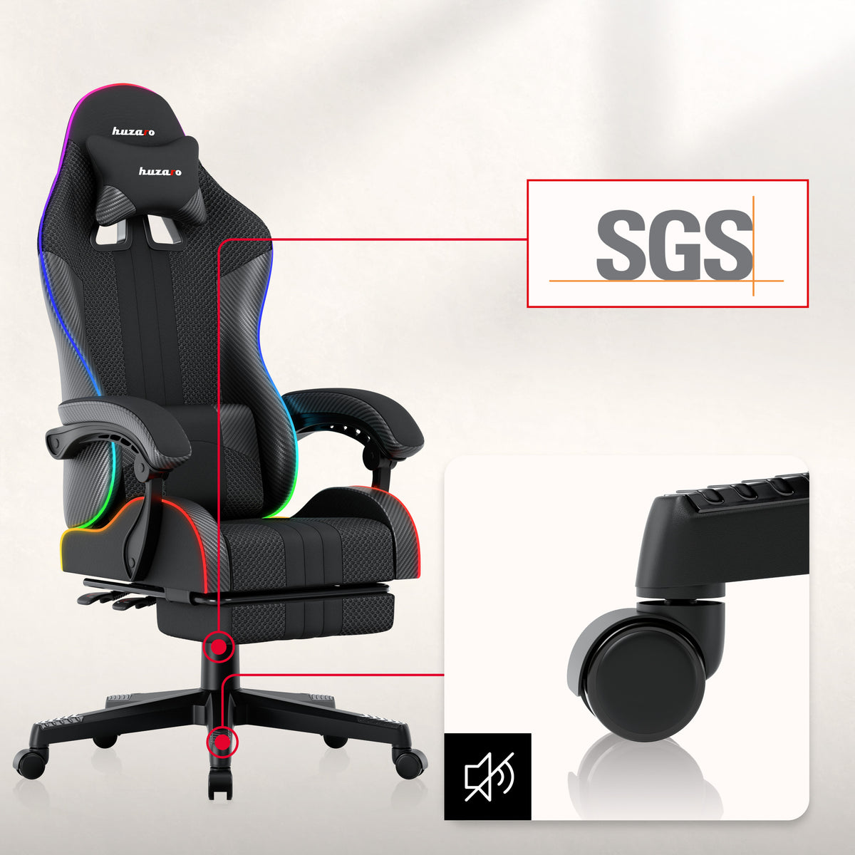 HUZARO Force 4.7 RGB LED Mesh Gaming-Stuhl
