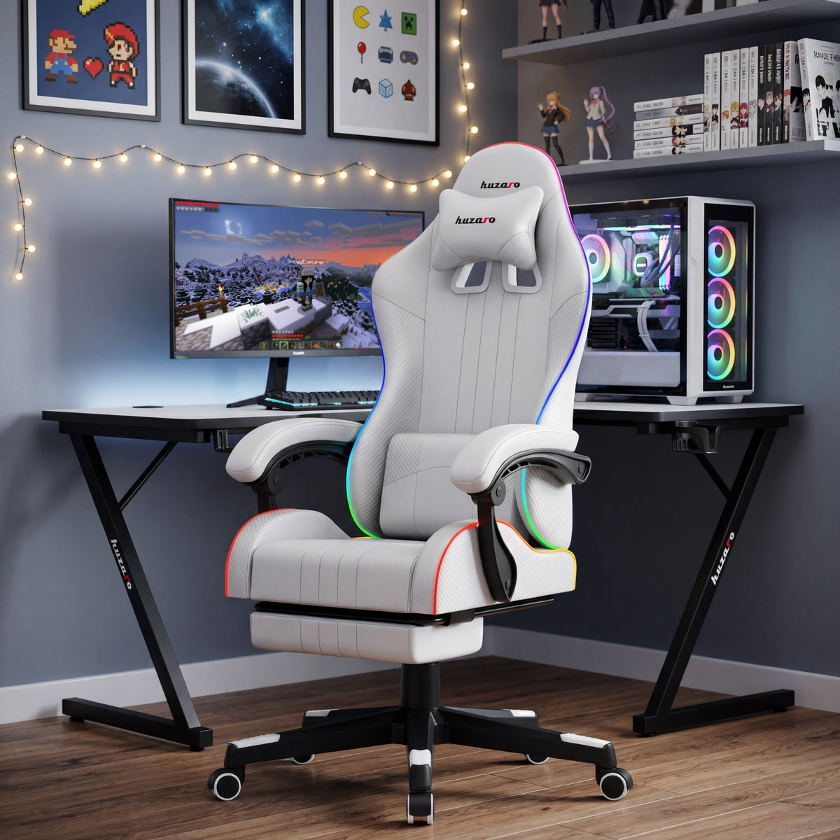 HUZARO Force 4.7 Weißer RGB-Gaming-Stuhl 