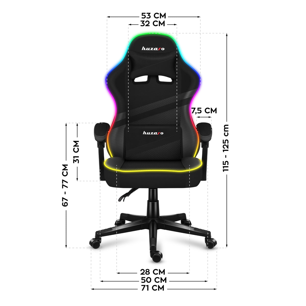HUZARO FORCE 4.4 RGB LED Schwarz Mesh Gaming-Stuhl