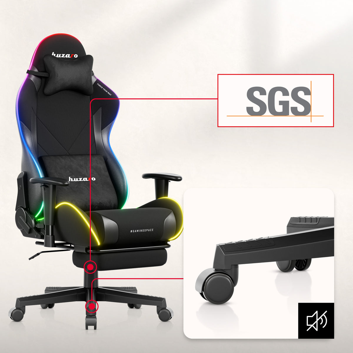 Huzaro Force 5.7 Schwarzer RGB-LED Gaming-Stuhl