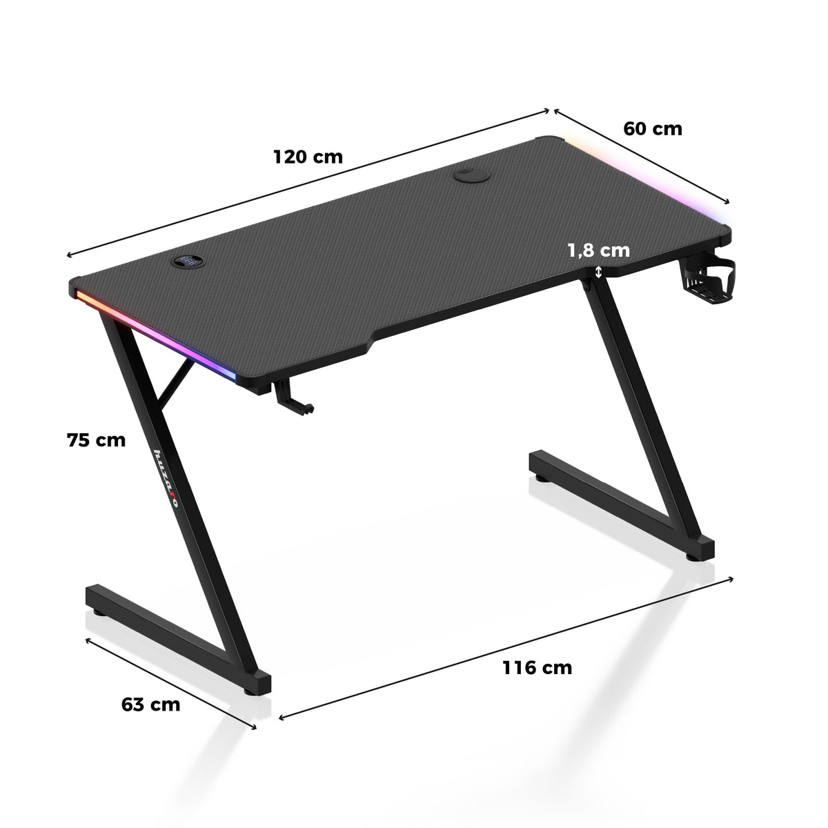 Huzaro Hero 2.5 RGB-LED-Gaming-Tisch