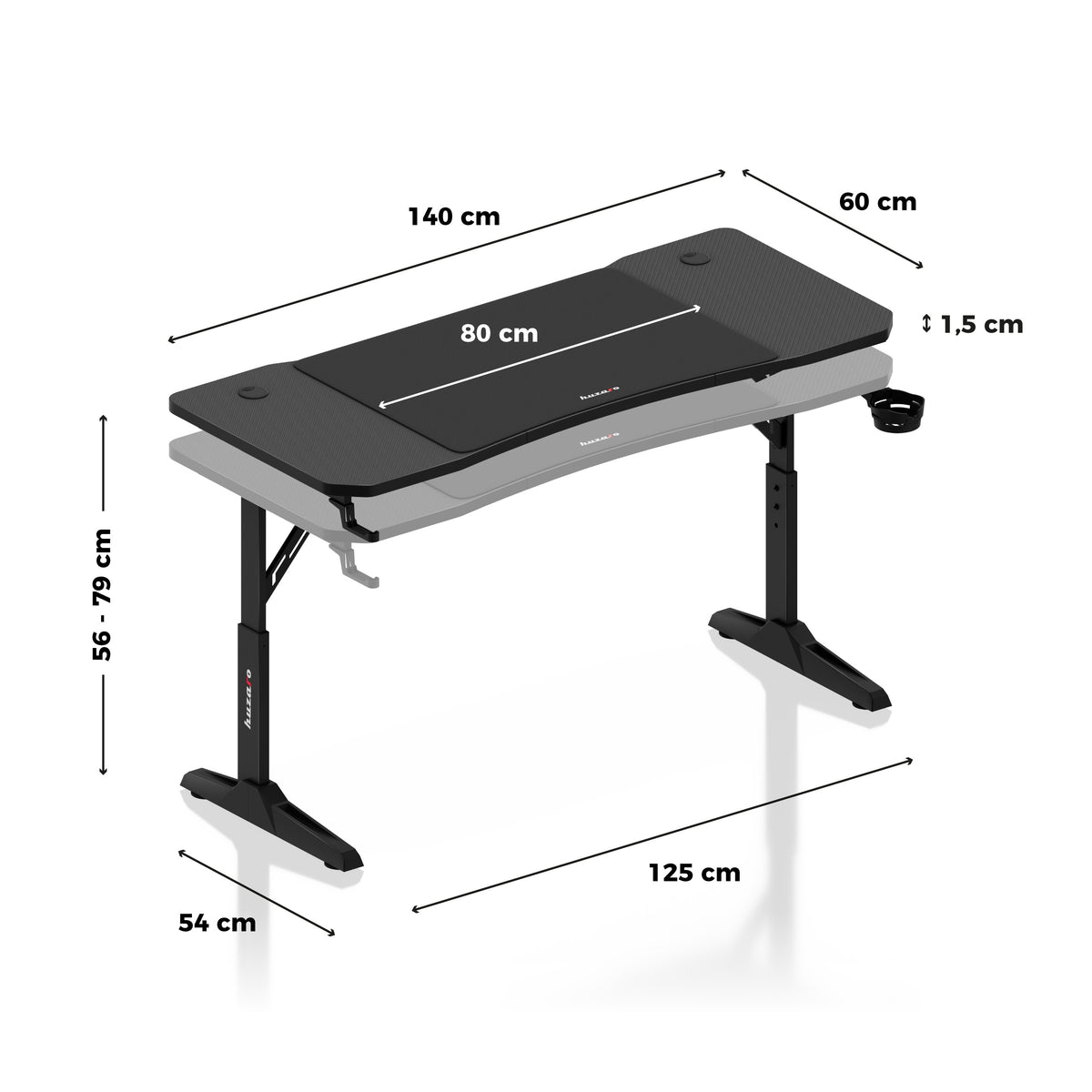 Huzaro Hero 3.6 Schwarzer Gaming-Schreibtisch 140 cm