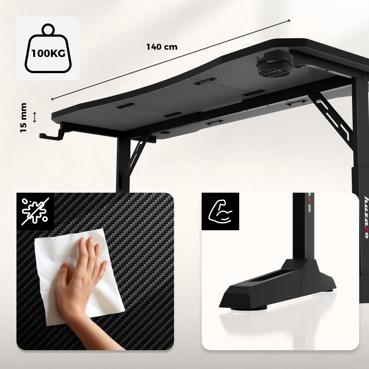 Huzaro Hero 3.6 Schwarzer Gaming-Schreibtisch 140 cm