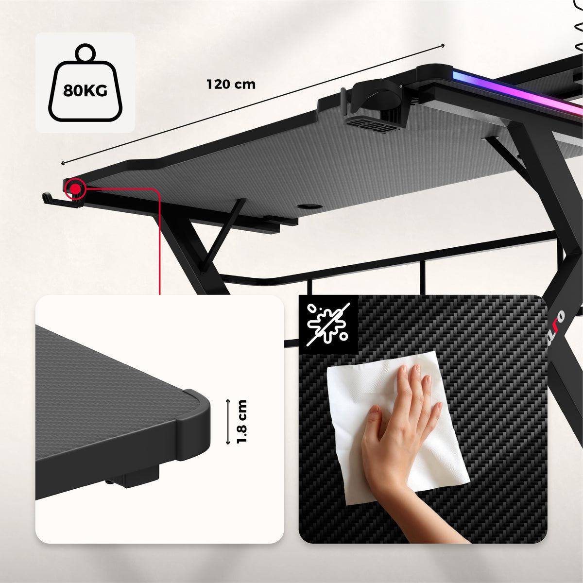 Huzaro Hero 5.0 RGB-LED-Gaming-Tisch