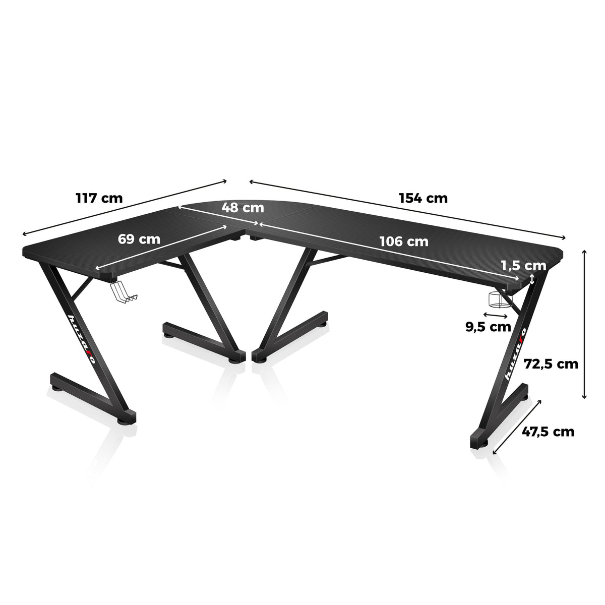 Huzaro Hero 7.0 Eck-Gaming-Schreibtisch schwarz