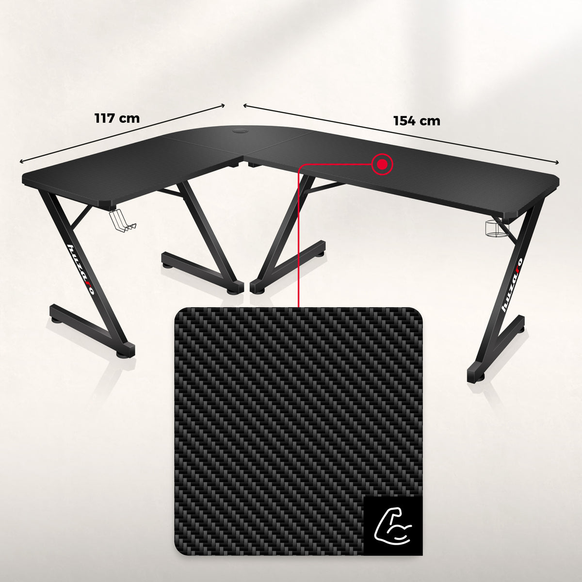 Huzaro Hero 7.0 Eck-Gaming-Schreibtisch schwarz