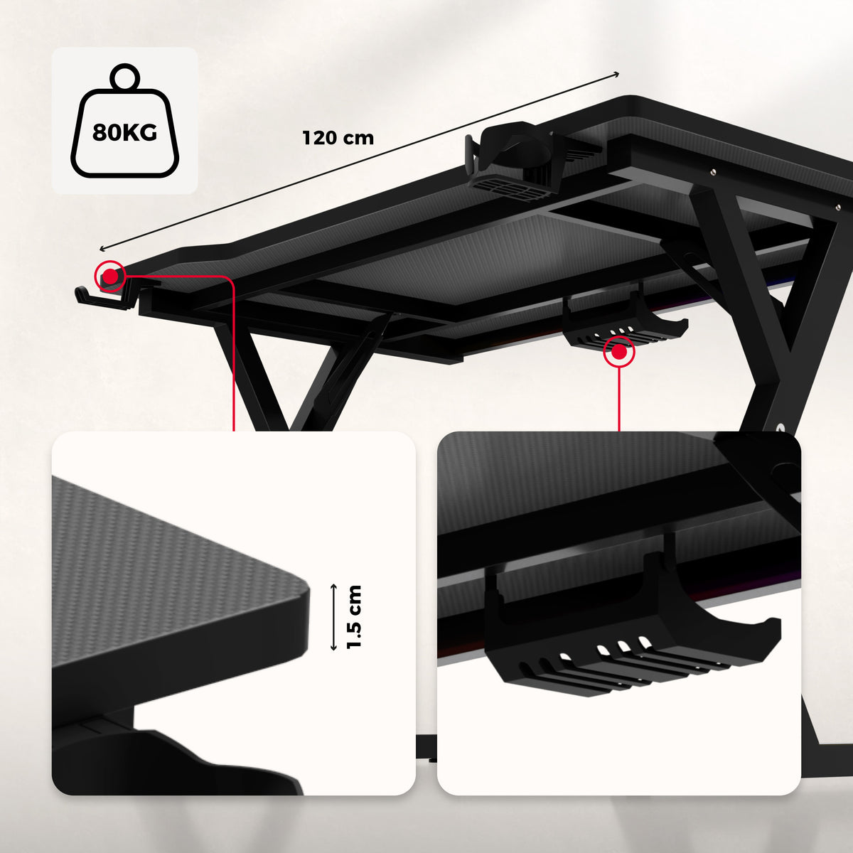 Gaming-Schreibtisch mit LED-Beleuchtung Hero 2.4 RGB Schwarz