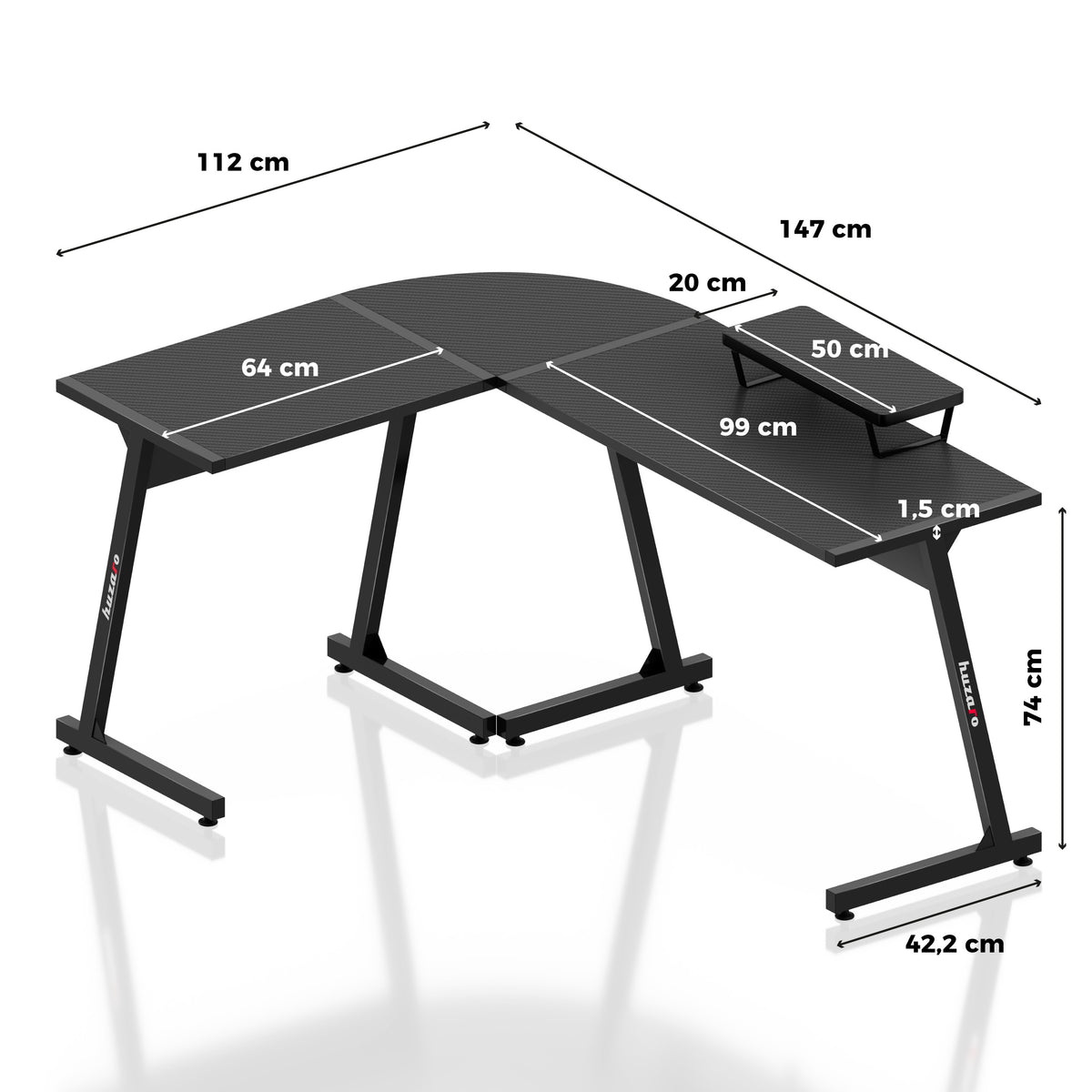 Huzaro Hero 6.0 Eck-Gaming-Schreibtisch schwarz