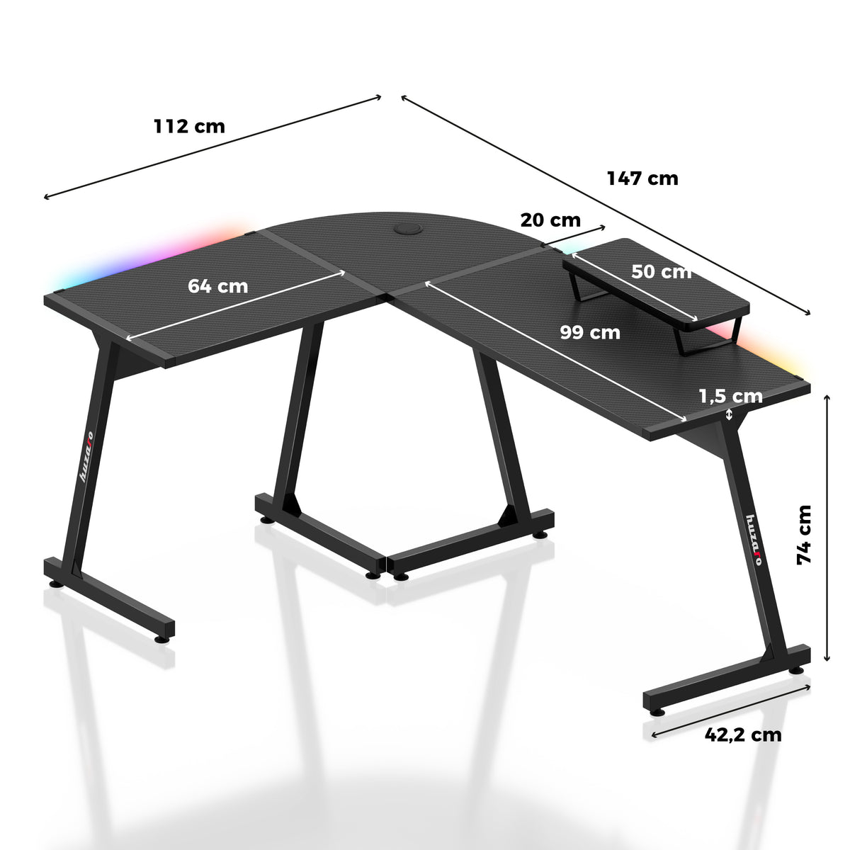 Huzaro Hero 6.0 RGB schwarz Eck-Gaming-Tisch