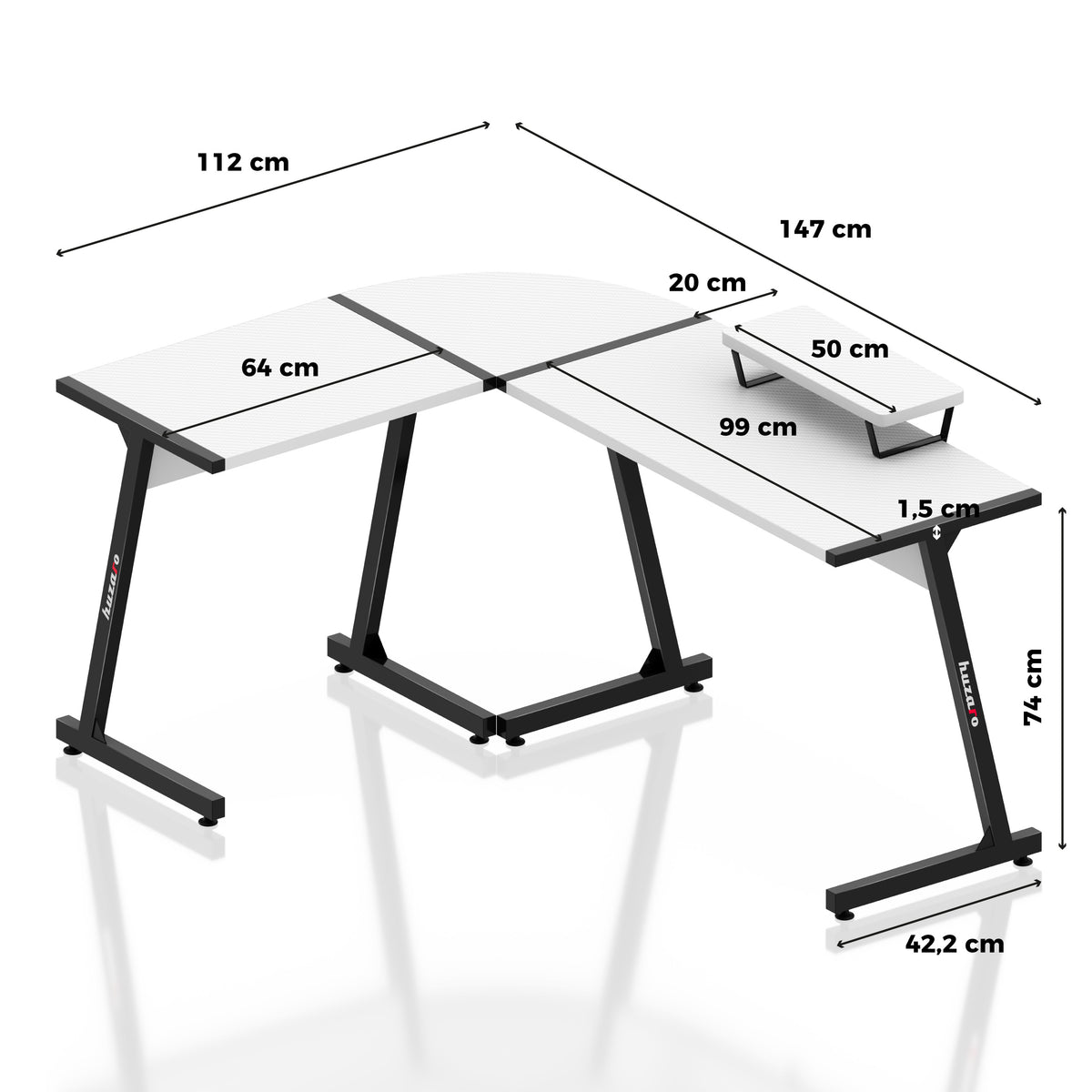 Huzaro Hero 6.0 Eck-Gaming-Schreibtisch weiß