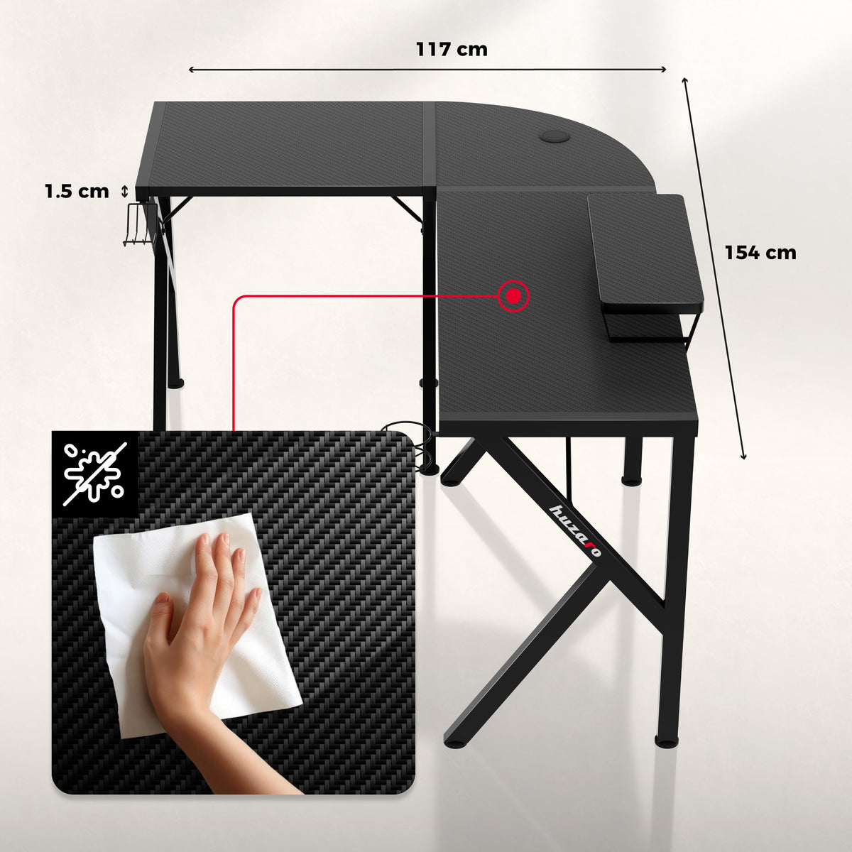 Huzaro Hero 6.3 Eck-Gaming-Schreibtisch schwarz