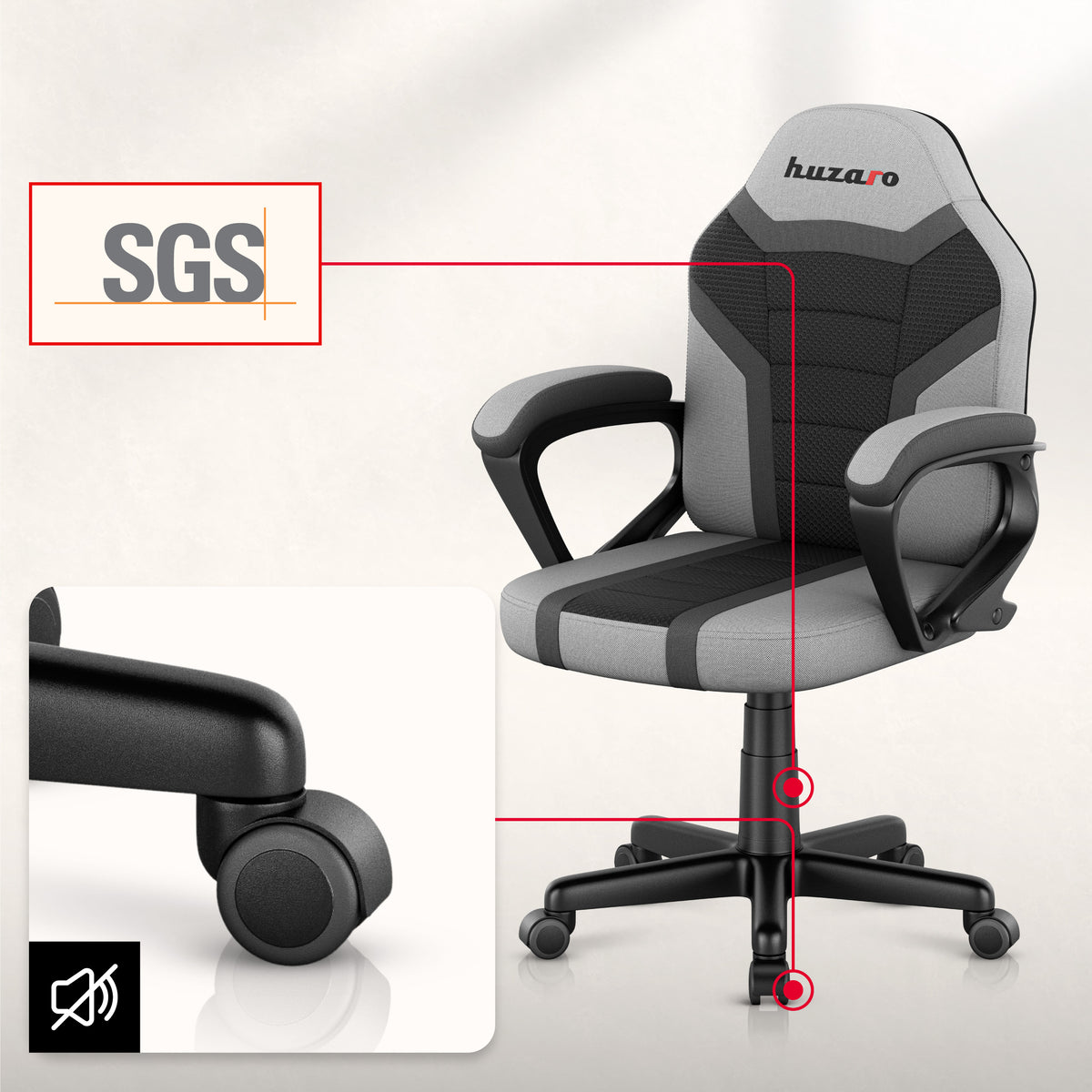 HUZARO RANGER 1.0 Grau Mesh Gaming-Stuhl für Kinder