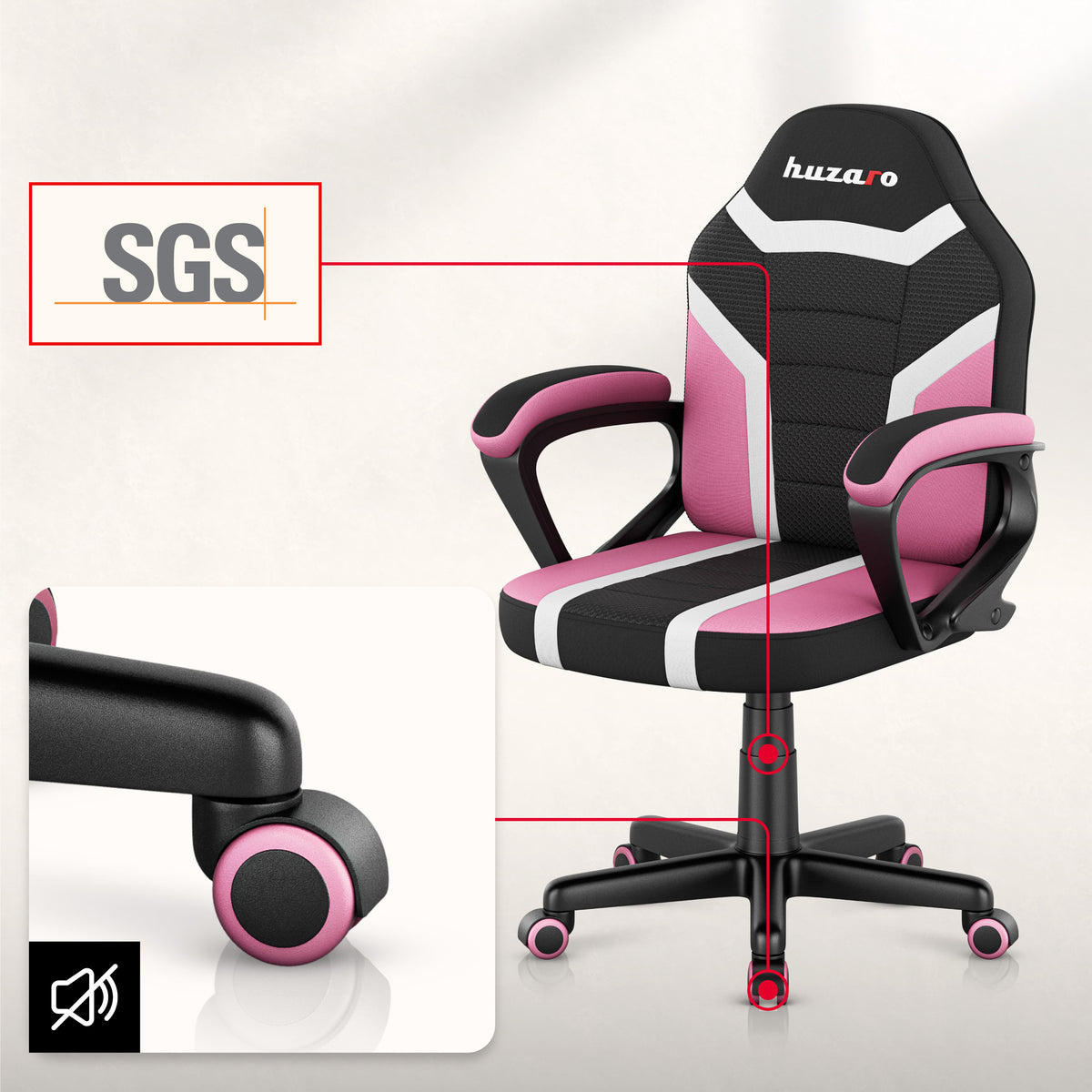 HUZARO RANGER 1.0 Rosa Mesh Gaming-Stuhl für Kinder