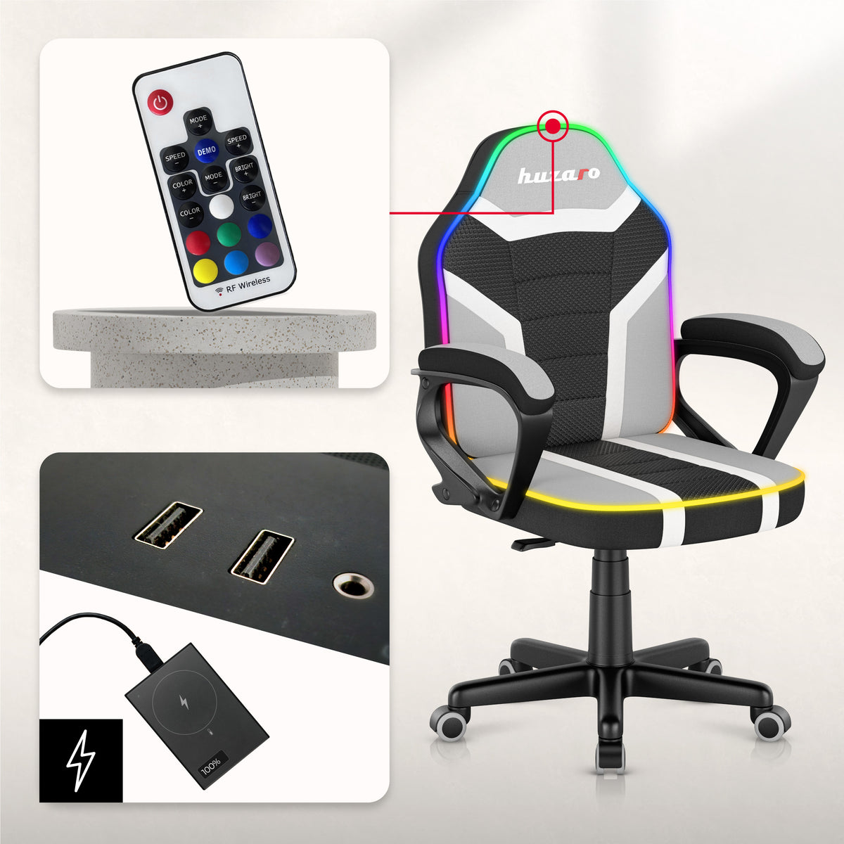 HUZARO RANGER 1.0 RGB LED Gaming-Stuhl für Kinder