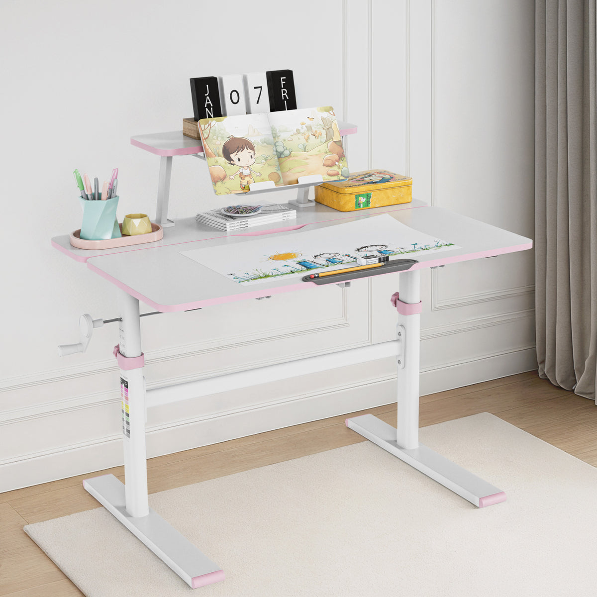 Höhenverstellbarer Kinderschreibtisch Mark Adler Study 3.7 Pink 90 cm